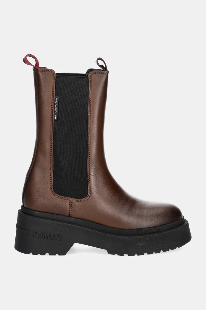 Кожени боти челси Tommy Jeans TJW CHUNKY CHELSEA EN0EN02635 кафяв NC24
