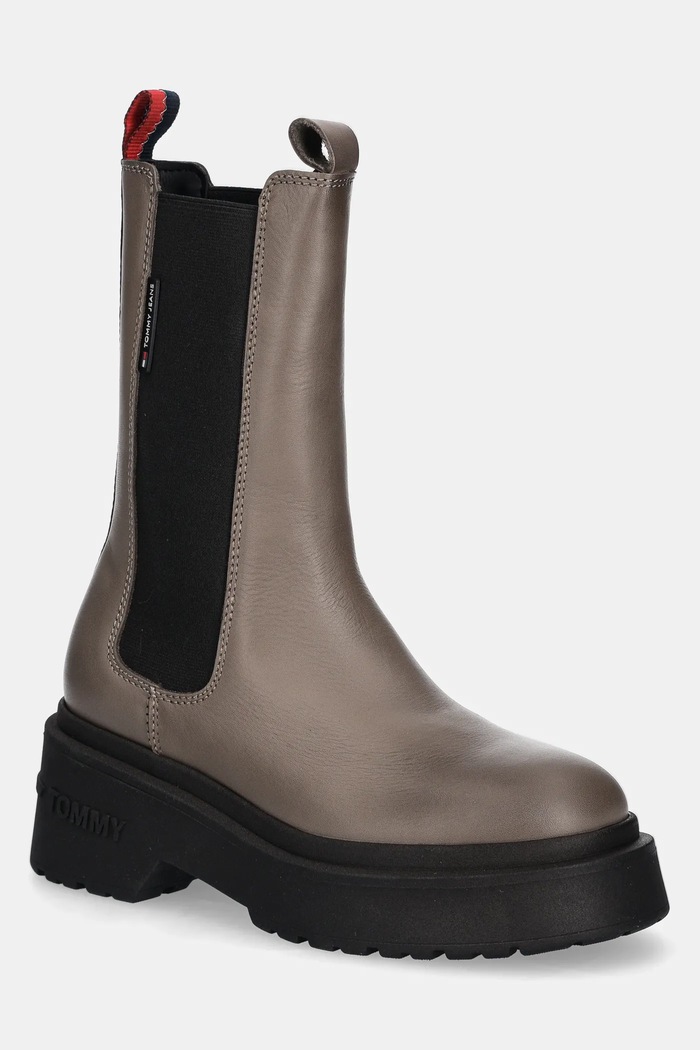 Δερμάτινες μπότες τσέλσι Tommy Jeans TJW CHUNKY CHELSEA 5-8 cm καφέ EN0EN02635