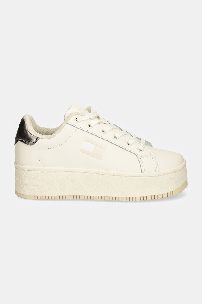 Tommy Jeans sneakersy skórzane TJW FLATFORM SNEAKER METALLIC EN0EN02711 beżowy AW24