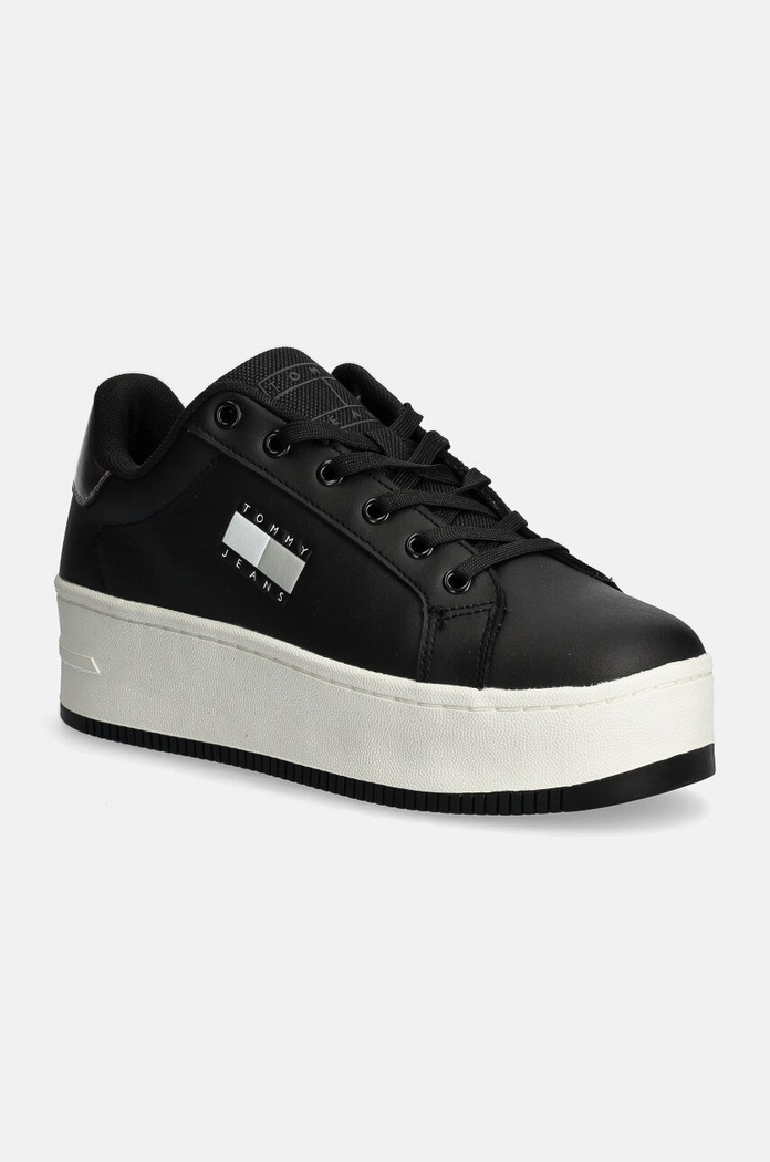 Tommy Jeans sneakersy skórzane TJW FLATFORM SNEAKER METALLIC tekstylny czarny EN0EN02711