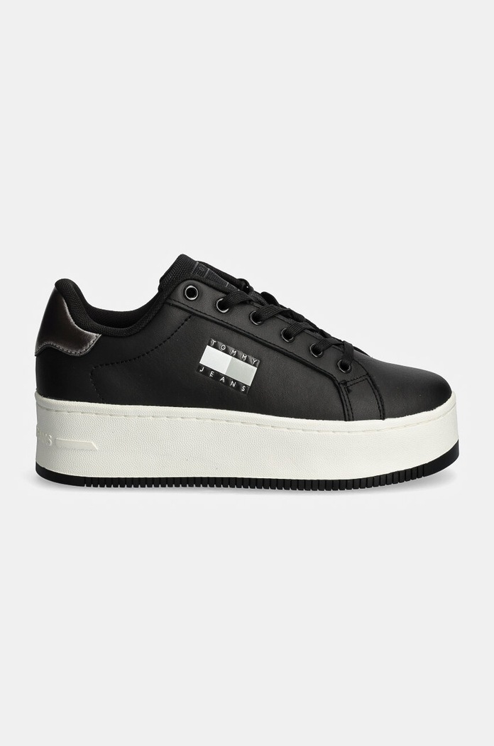 Tommy Jeans sneakersy skórzane TJW FLATFORM SNEAKER METALLIC EN0EN02711 czarny AW24