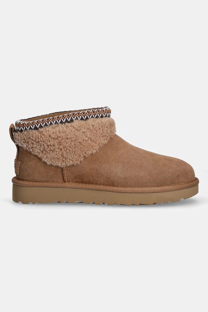 Semišové snehule UGG Classic Ultra Mini Maxi Curly 1158263.CHE hnedá AA00