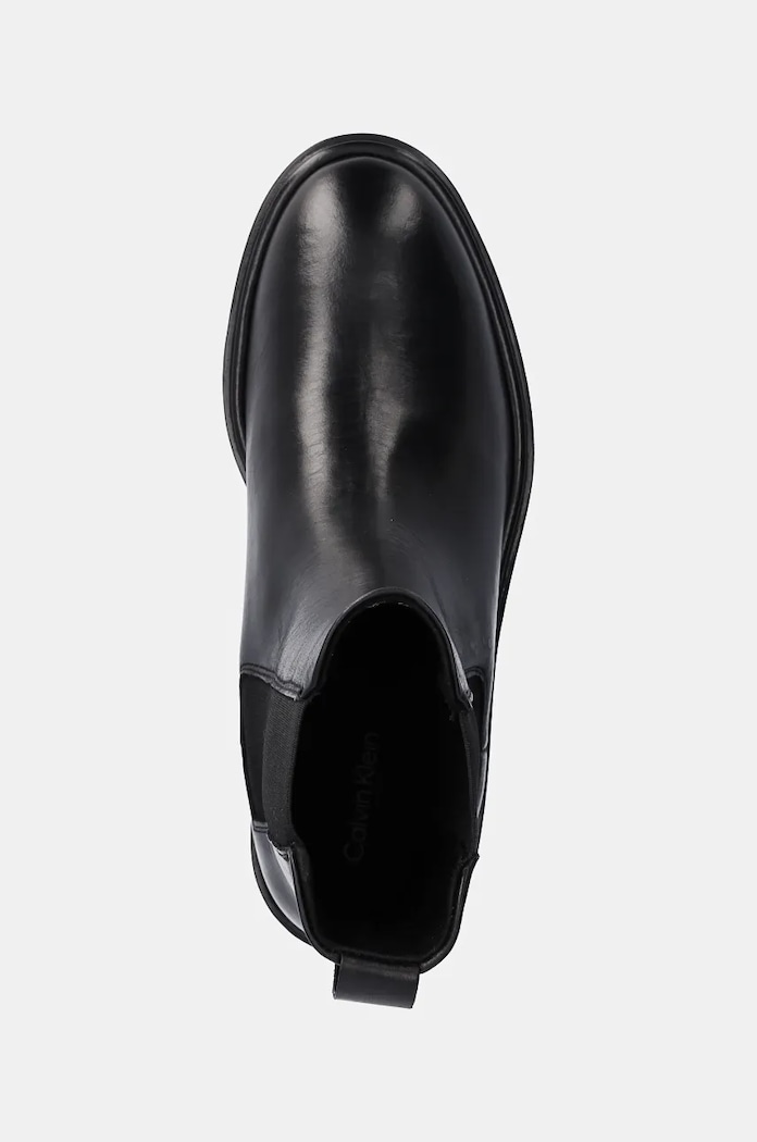 Кожени боти челси Calvin Klein FLAT CHELSEA BOOT LTH черен HW0HW02180