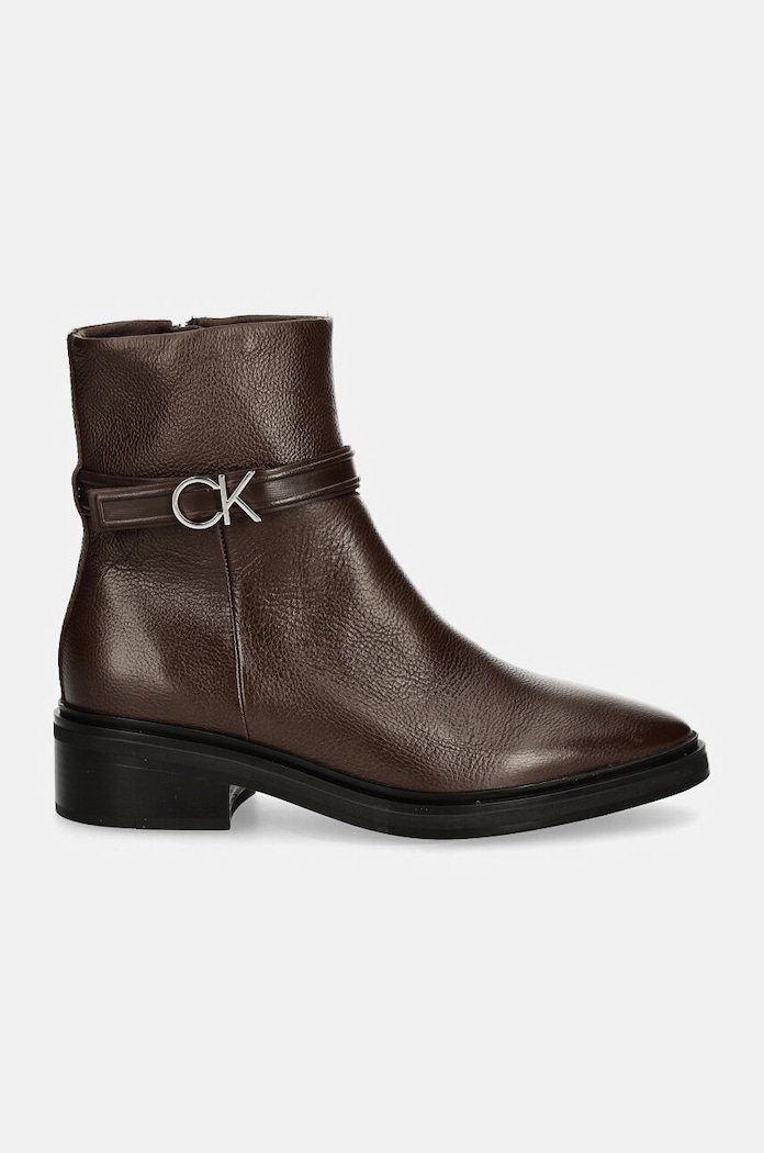 Kožené kotníkové boty Calvin Klein HEEL ANKLE BOOT 30 W/HW LTH HW0HW02183 hnědá AW24