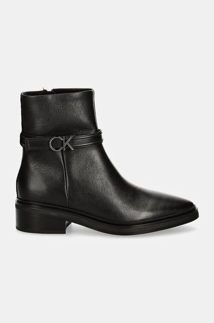 Calvin Klein cizme de piele HEEL ANKLE BOOT 30 W/HW LTH HW0HW02183 negru AW24