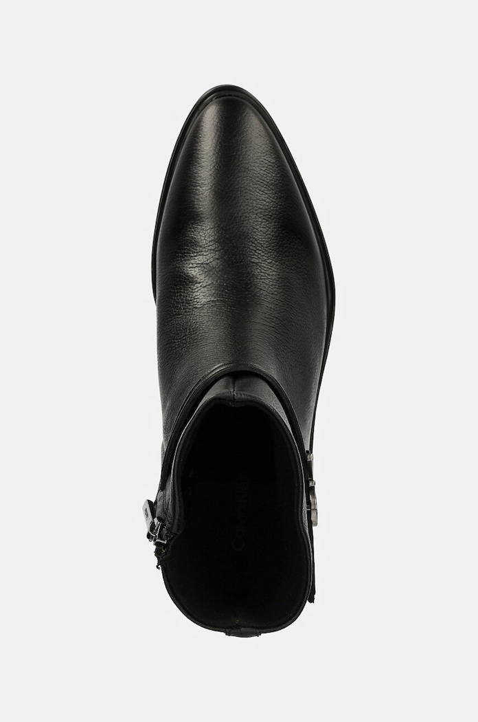 Calvin Klein cizme de piele HEEL ANKLE BOOT 30 W/HW LTH negru HW0HW02183