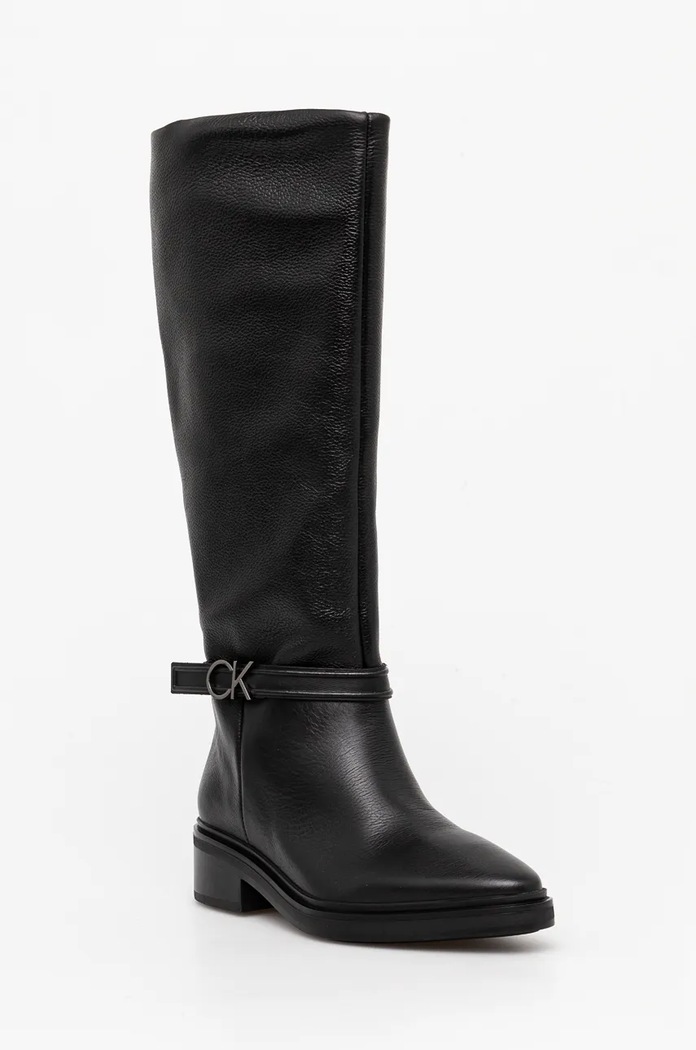 Usnjeni elegantni škornji Calvin Klein HEEL KNEE BOOT 30 W/HW LTH Neizolirana črna HW0HW02184