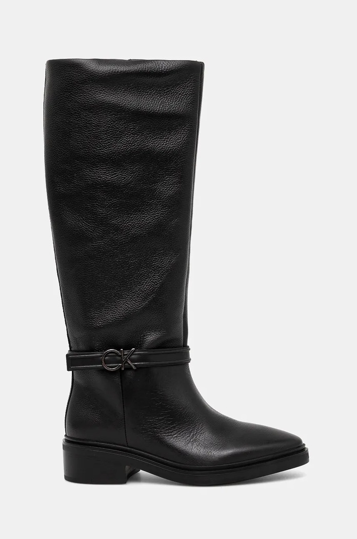 Usnjeni elegantni škornji Calvin Klein HEEL KNEE BOOT 30 W/HW LTH HW0HW02184 črna AW24
