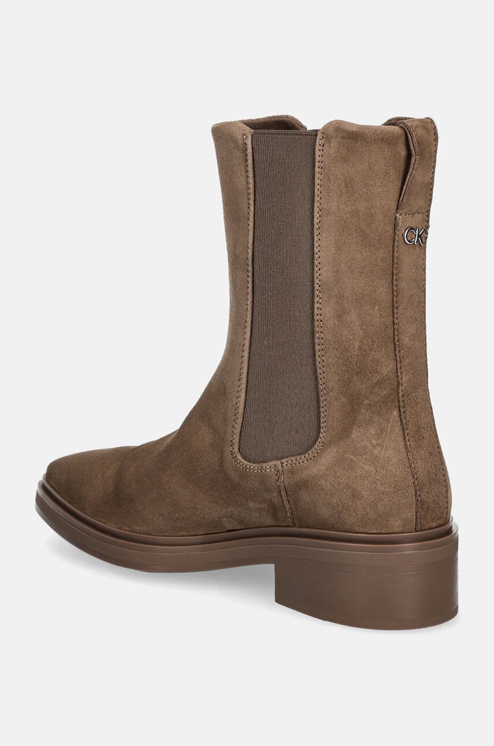 Boty Semišové kotníkové boty Calvin Klein HEEL CHELSEA BOOT 30 SUE HW0HW02191 hnědá