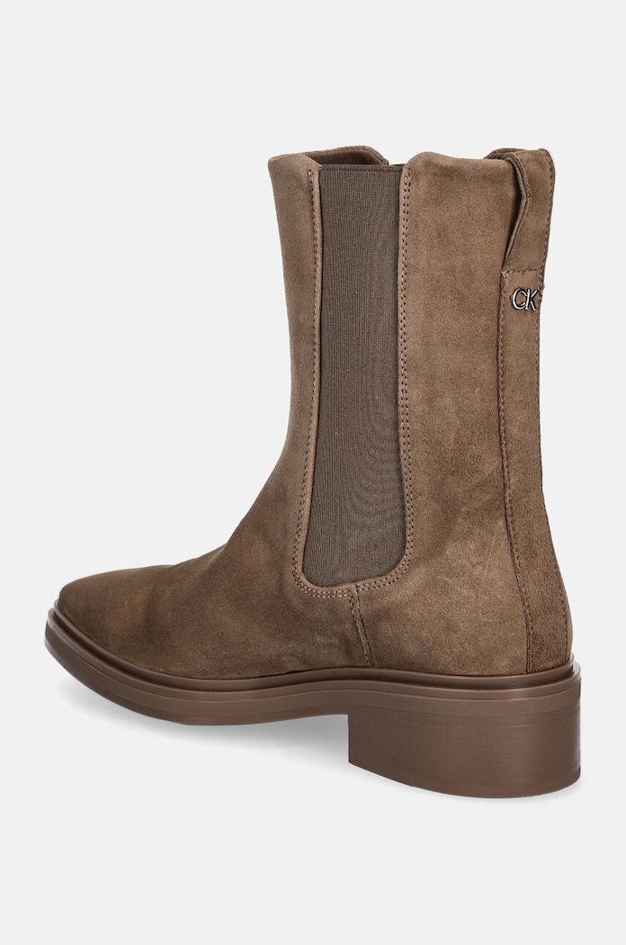 Boty Semišové kotníkové boty Calvin Klein HEEL CHELSEA BOOT 30 SUE HW0HW02191 hnědá