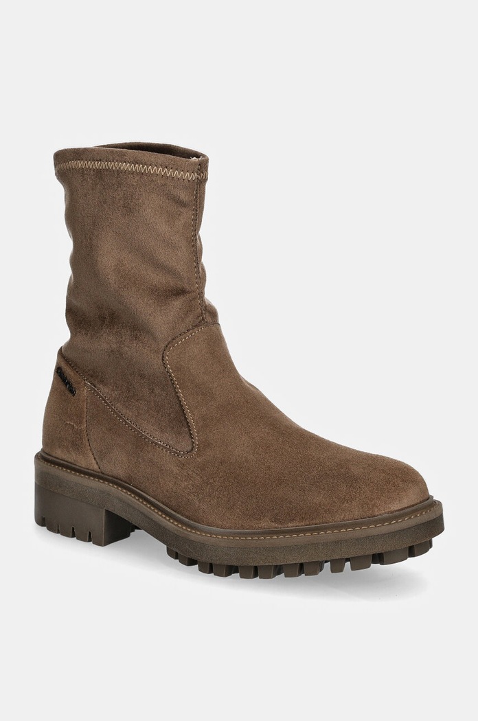 Semišové topánky Calvin Klein FLAT SOCK BOOT SUE MIX semišová koža hnedá HW0HW02199