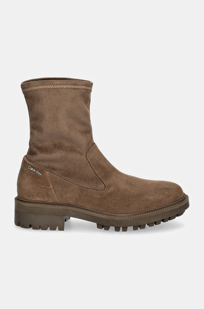 Semišové topánky Calvin Klein FLAT SOCK BOOT SUE MIX HW0HW02199 hnedá AW24