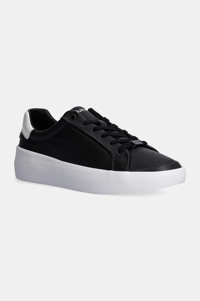 Calvin Klein sneakers din piele VULC LACE UP LTH plată negru HW0HW02214
