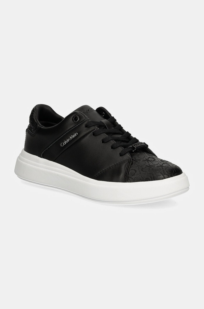 Cipele Calvin Klein CUPSOLE LACE UP MONO MIX imitacija zrnate kože crna HW0HW02218