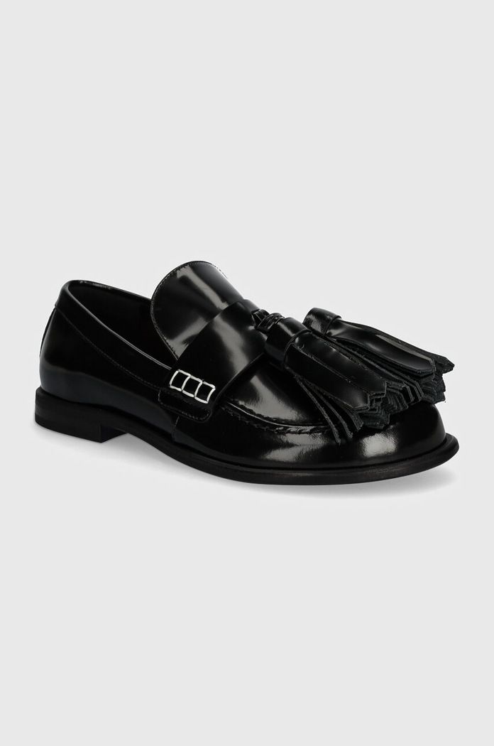 Kožne mokasinke JW Anderson Tassel ravna crna ANW43002A.999