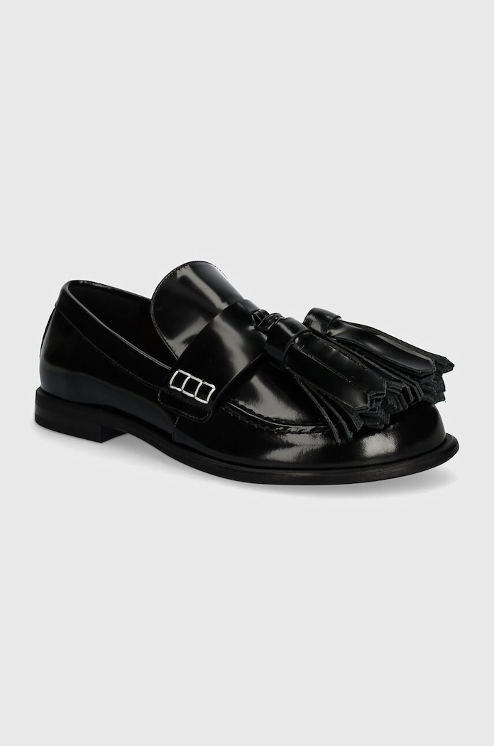 Kožne mokasinke JW Anderson Tassel ravna crna ANW43002A.999