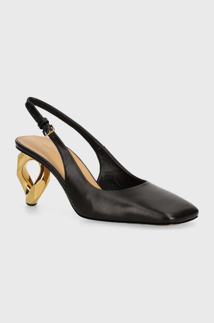 Δερμάτινες γόβες JW Anderson Chain Heel χοντρό τακούνι μαύρο ANW43022A.999