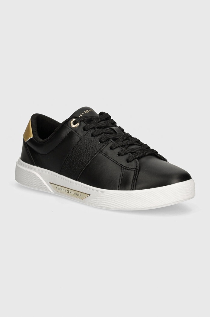 Кожени маратонки Tommy Hilfiger CHIC PANEL COURT SNEAKER равна черен FW0FW07998