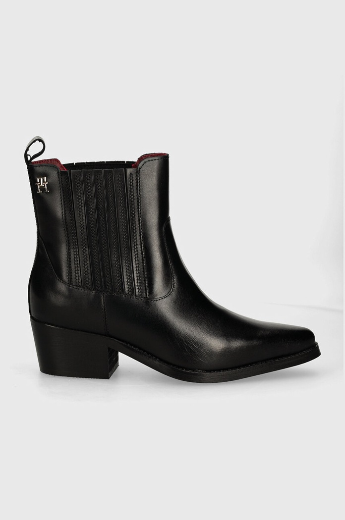 Kožne gležnjače Tommy Hilfiger TH LEATHER COWBOY BOOT FW0FW08033 crna NC24