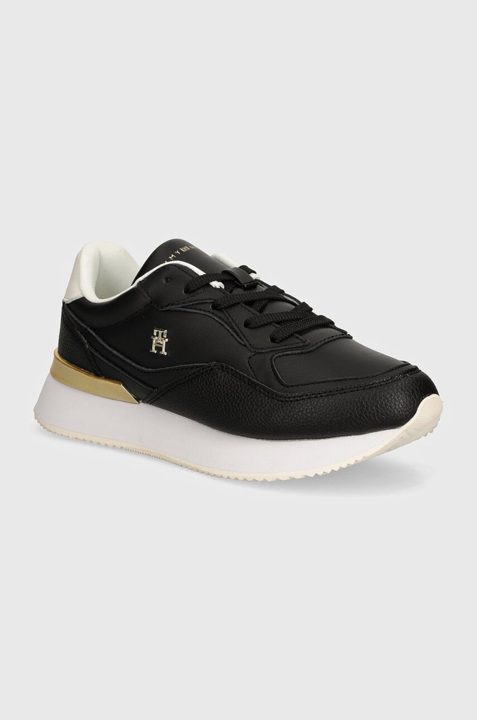 Kožené sneakers boty Tommy Hilfiger CHIC CHUNKY RUNNER plochá černá FW0FW08203