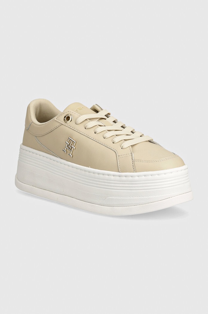 Kožené sneakers boty Tommy Hilfiger TH PLATFORM SNEAKER LTHR imitace kůže béžová FW0FW08209