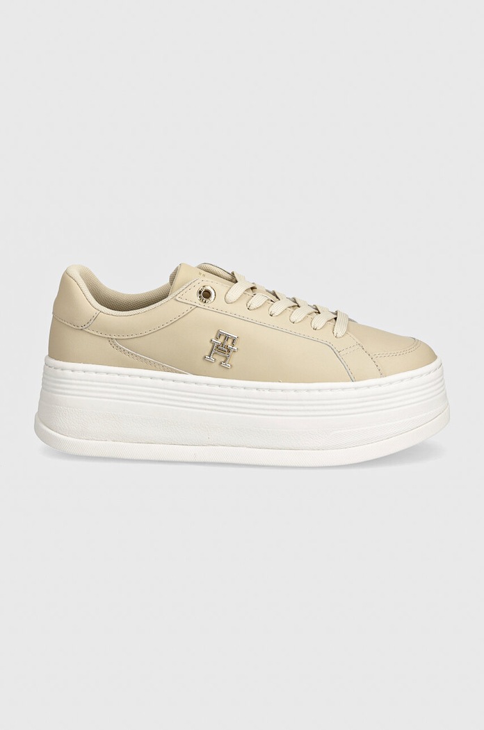 Kožené sneakers boty Tommy Hilfiger TH PLATFORM SNEAKER LTHR FW0FW08209 béžová NC24
