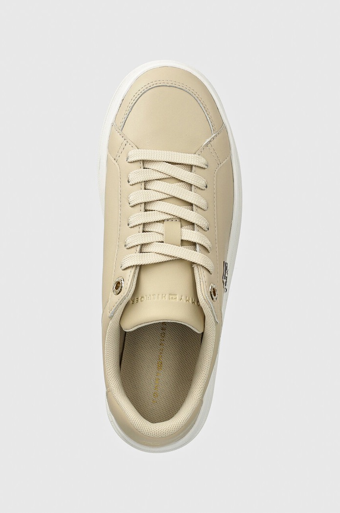 Kožené sneakers boty Tommy Hilfiger TH PLATFORM SNEAKER LTHR béžová FW0FW08209