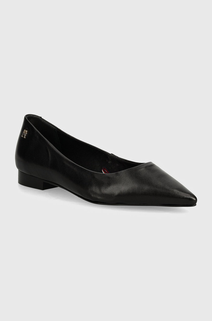Tommy Hilfiger Bőr balerina cipő TH POINTY BALLERINA fekete FW0FW08291