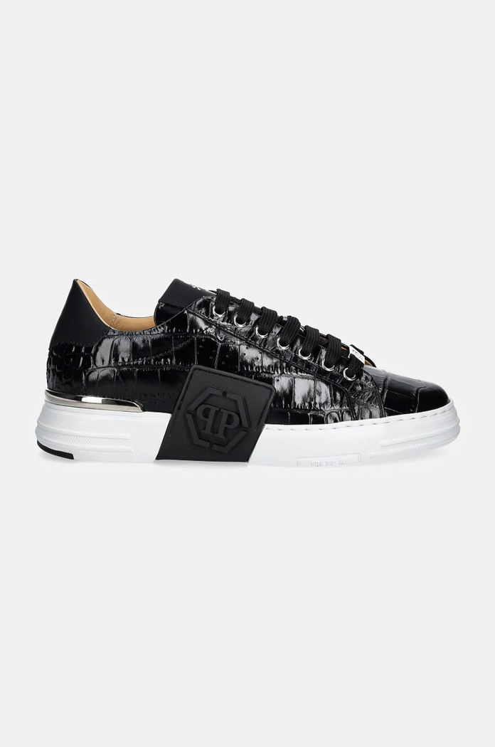 Δερμάτινα sneakers Philipp Plein Crocco Lo-Top Hexagon USC0653.PTE003N.02 μαύρο AW24