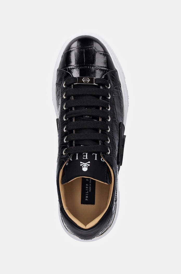 Δερμάτινα sneakers Philipp Plein Crocco Lo-Top Hexagon μαύρο USC0653.PTE003N.02