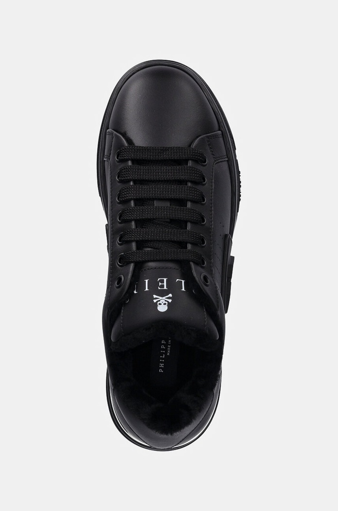 Philipp Plein sneakersy skórzane Nappa Lo-Top Fur Hexagon czarny USC0691.PLE075N.0202