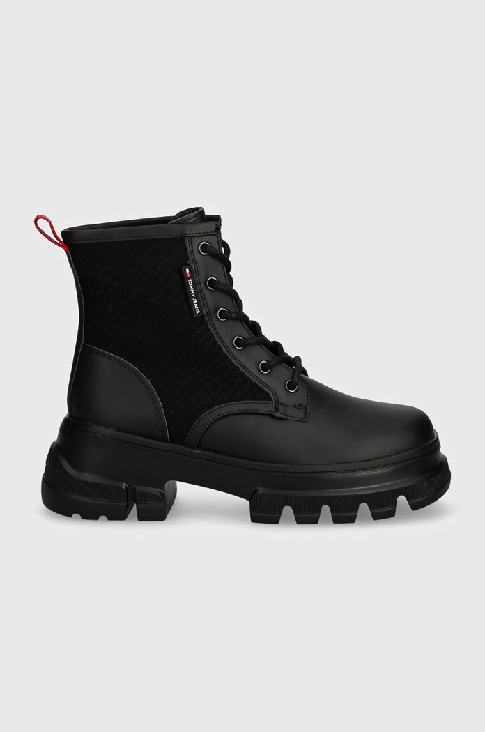 Μποτάκια Tommy Jeans TJW CHUNKY LACE UP BOOT MIX MAT EN0EN02554 μαύρο AW24