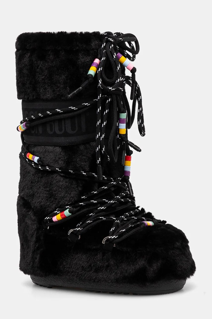 Moon Boot śniegowce MB ICON FAUX FUR BEADS tekstylny czarny 80D1408990.N001