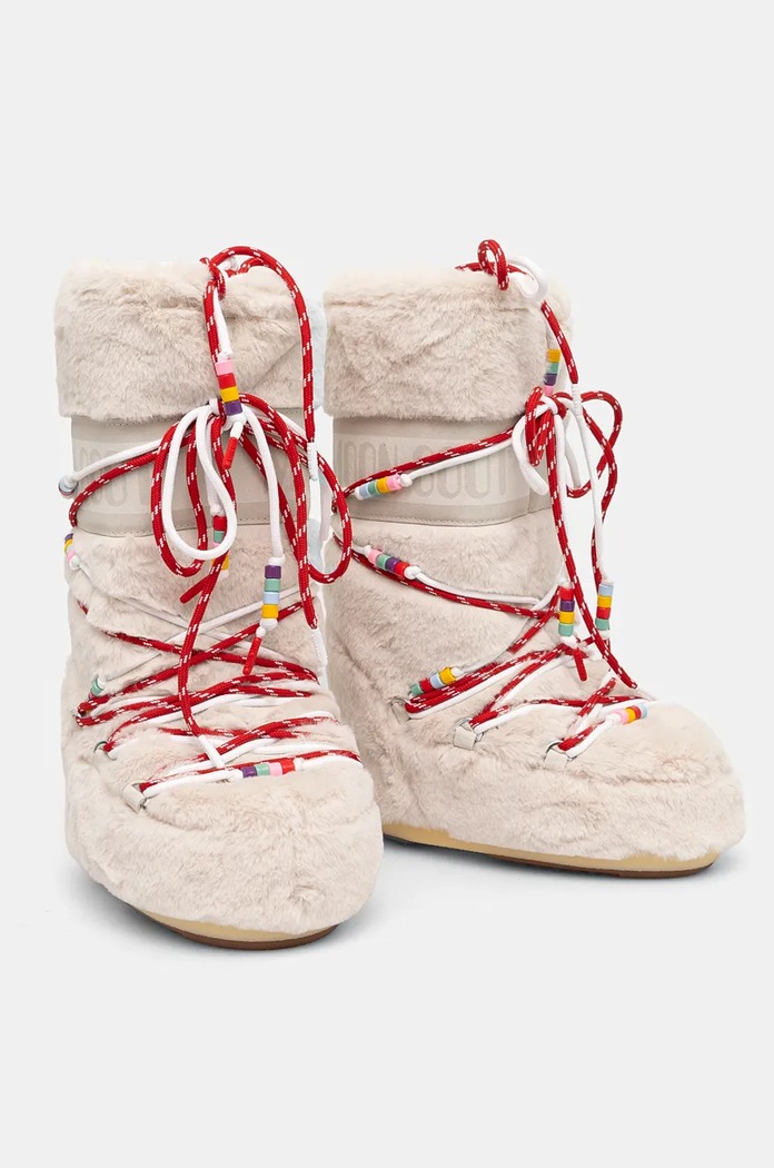 Moon Boot śniegowce MB ICON FAUX FUR BEADS tekstylny beżowy 80D1408990.L002