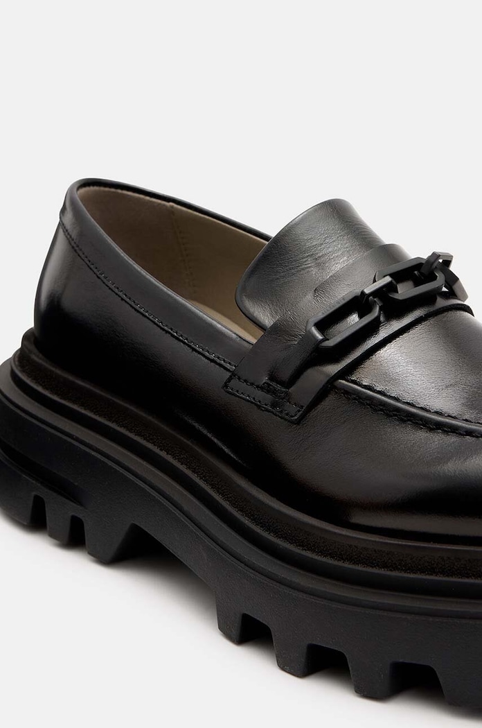 Boty Kožené mokasíny AllSaints Alexia Chain Loafer W060FB černá