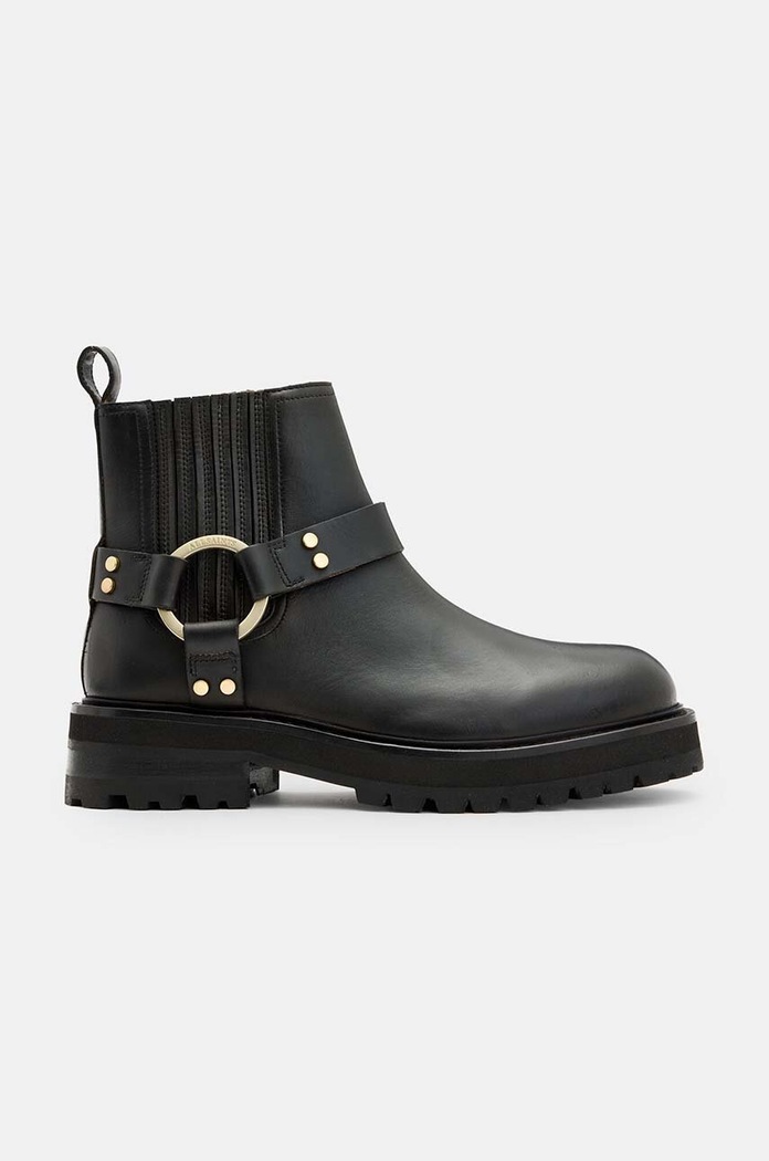 AllSaints botki skórzane Maddie Biker Boot płaski czarny W054FB