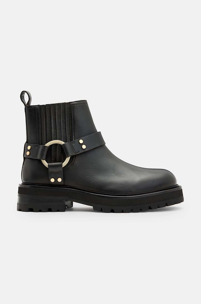 AllSaints botki skórzane Maddie Biker Boot płaski czarny W054FB