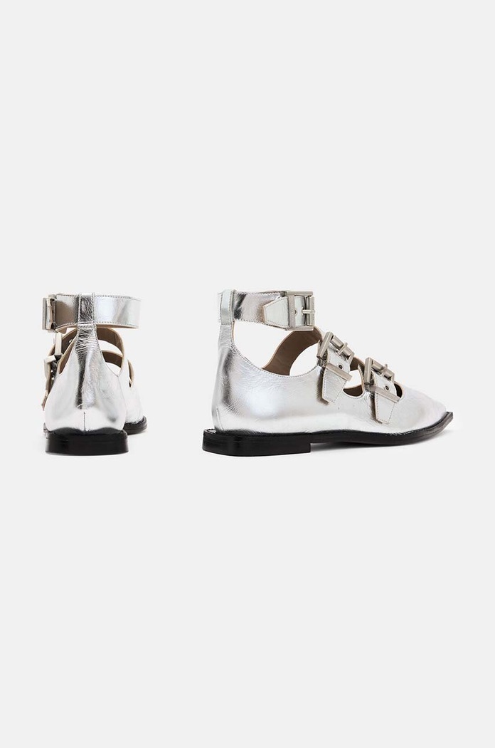 Kožne balerinke AllSaints Susan Buckle Shoe W123FB srebrna