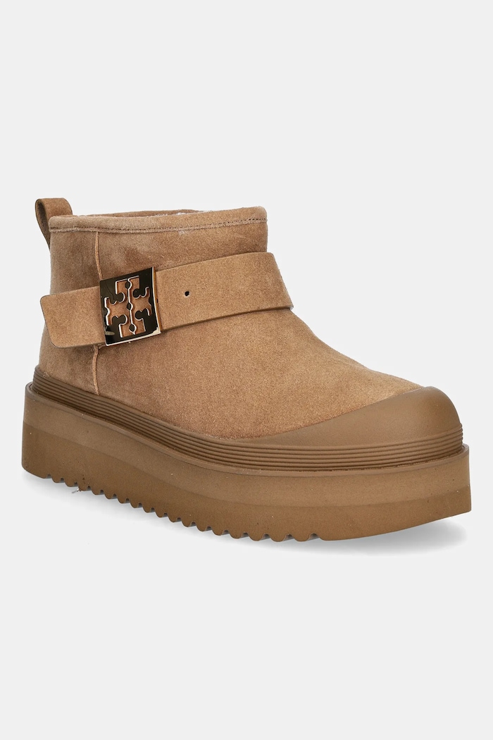 Tory Burch cizme de zapada din piele intoarsa Mellow Shearling Platform Boot izolat maro 165421.200