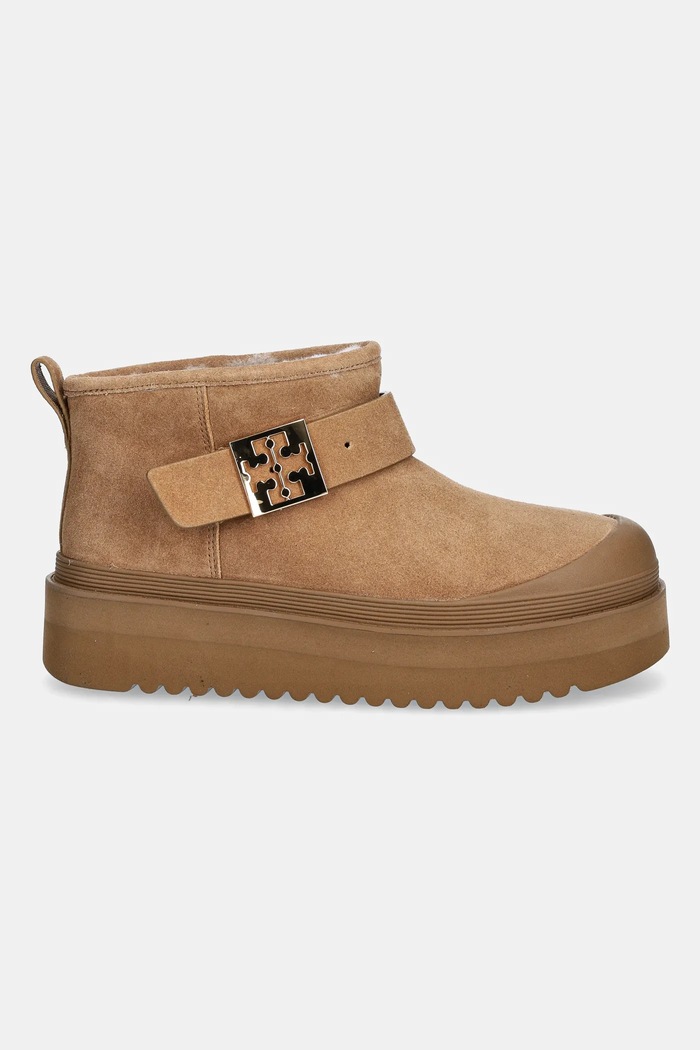 Tory Burch cizme de zapada din piele intoarsa Mellow Shearling Platform Boot 165421.200 maro AW24