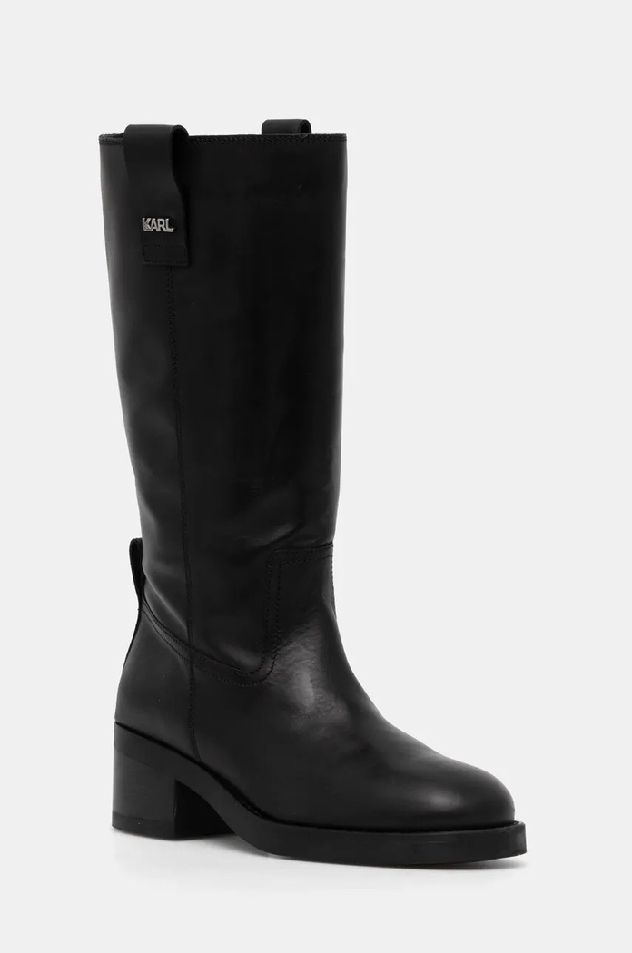 Karl Lagerfeld kozaki skórzane BROOKLYN słupek czarny KL41774.000