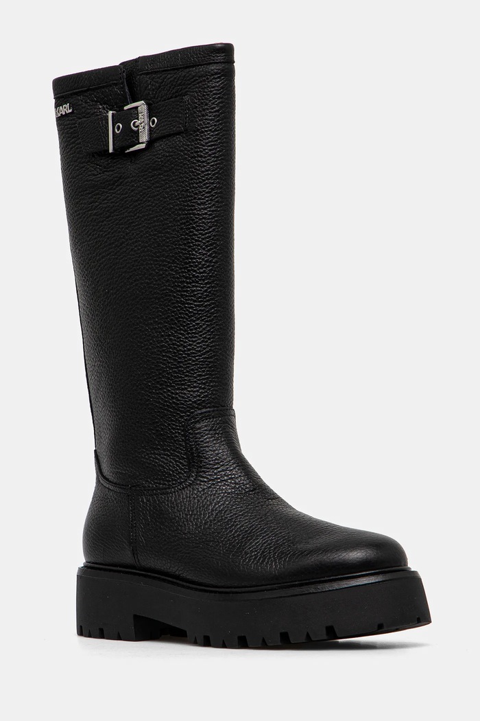 Kožené čižmy Karl Lagerfeld BURLY BIKER usňová koža čierna KL43490W.100