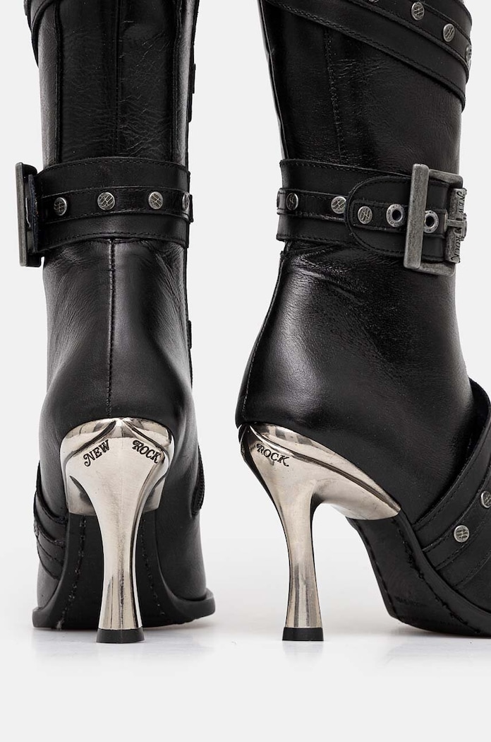 Obuwie New Rock kozaki skórzane ITALI NEGRO + MALICIA TACON CARIBE ACERO M.9029.C10 czarny