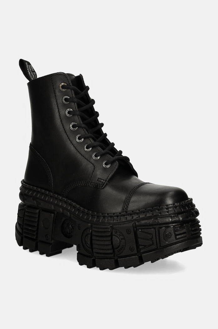 New Rock leather biker boots CRUST NEGRO + TANK CASCO NEGRO grain leather black M.WALL083C.S5