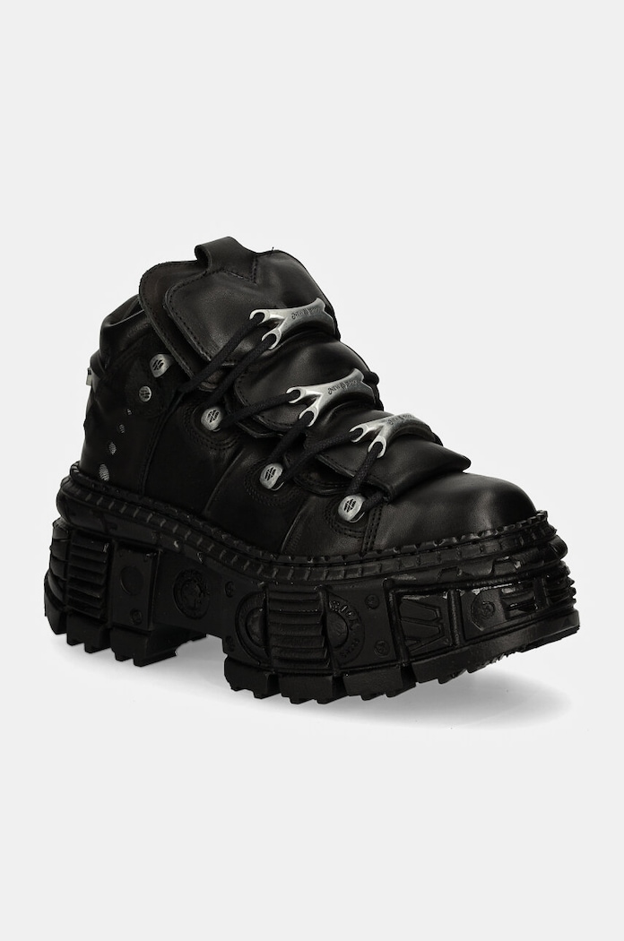New Rock leather sneakers CRUST NEGRO + TANK CASCO NEGRO Planet friendly black M.WALL106.S12