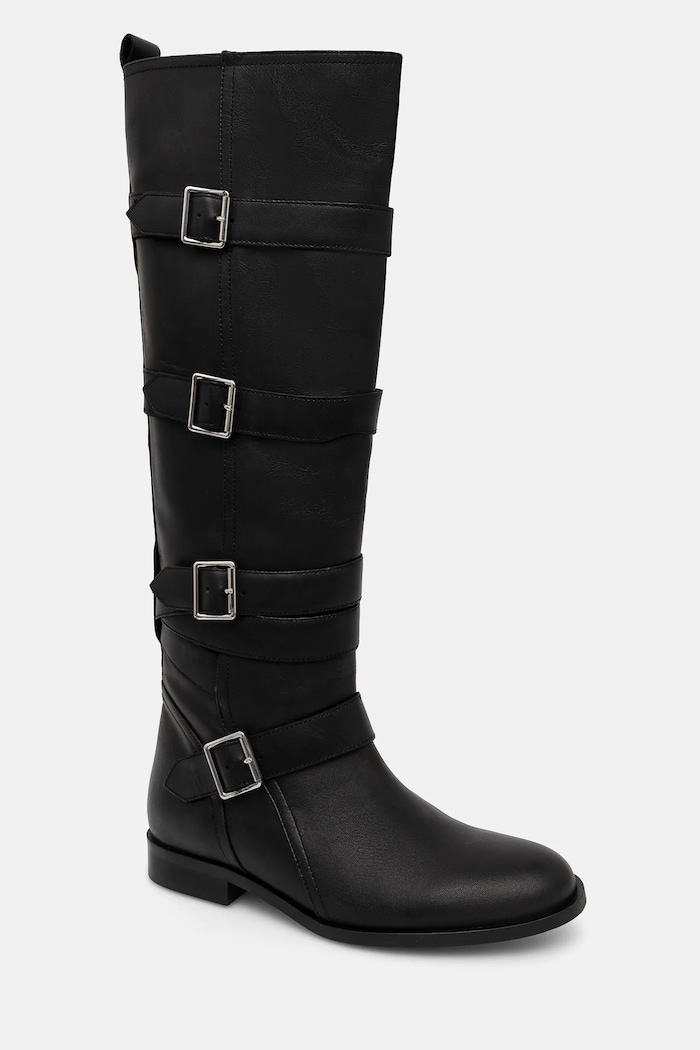 Δερμάτινες μπότες Twinset φλατ μαύρο 242TGT124.00006