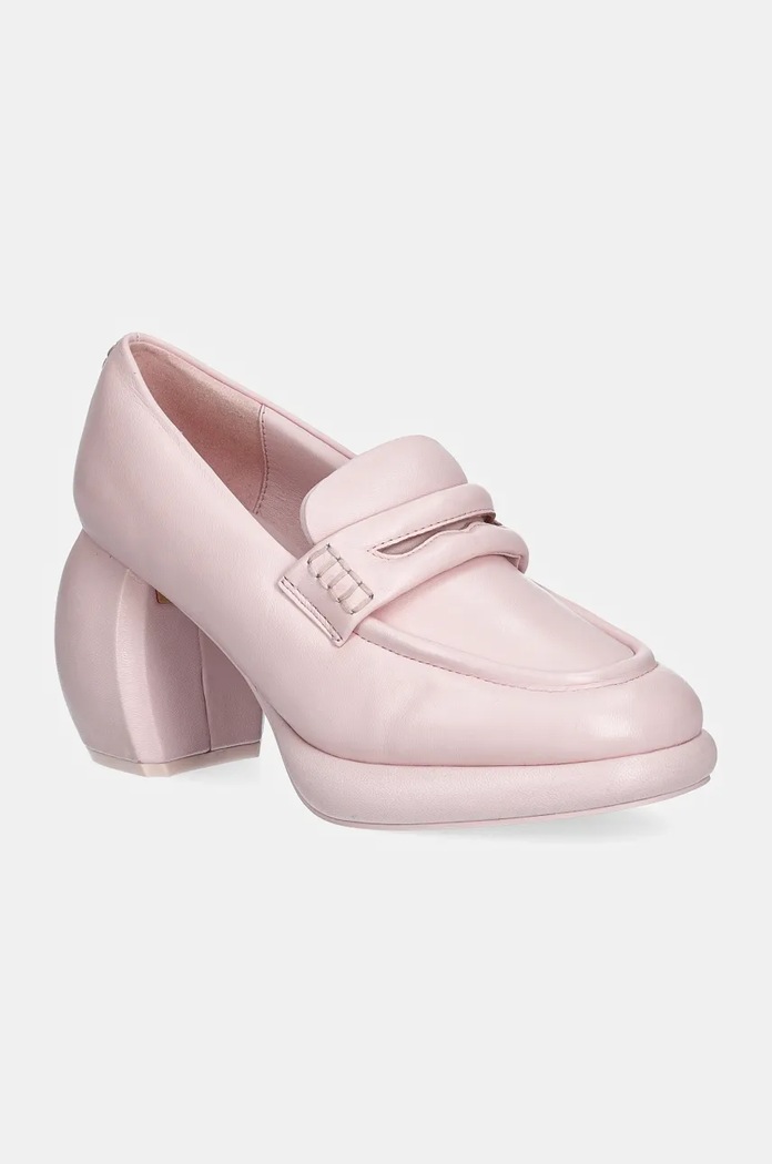 Δερμάτινες γόβες Clarks Originals CUR Loafer 1 χοντρό τακούνι ροζ 26180952
