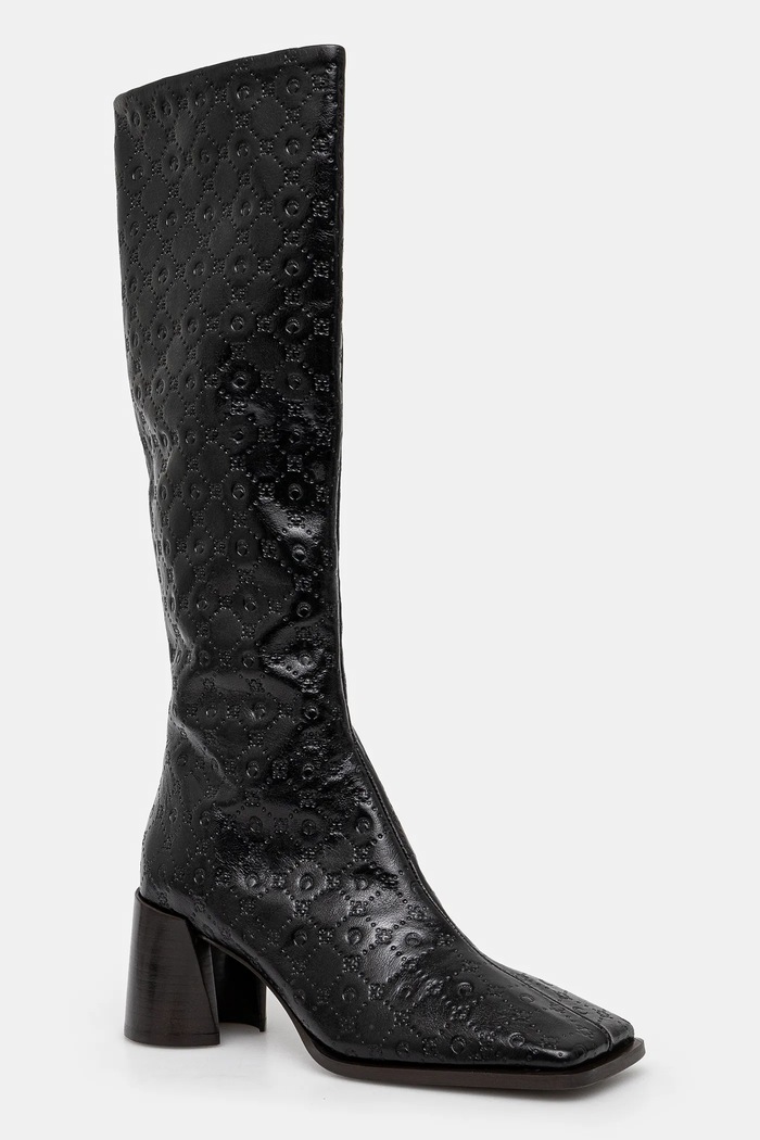 Marine Serre leather boots Moonogram Embossed Leather Ms Block High grain leather black WFW038A.CLEA0051