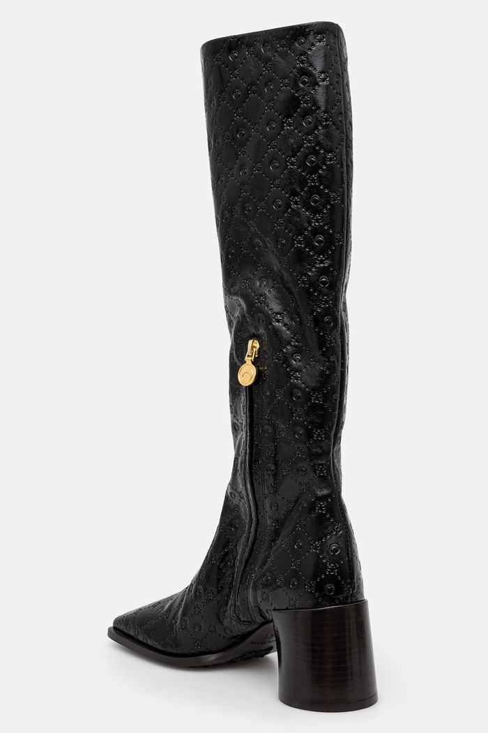 Shoes Marine Serre leather boots Moonogram Embossed Leather Ms Block High WFW038A.CLEA0051 black