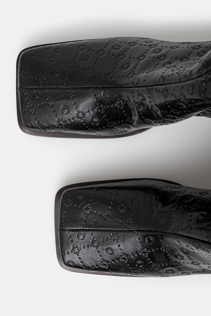 Marine Serre leather boots Moonogram Embossed Leather Ms Block High black WFW038A.CLEA0051